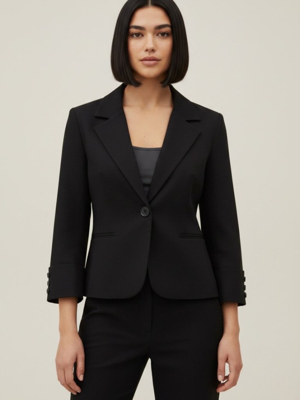 Cabi Black Single Button Blazer Jacket Size M Quiet Luxury Workwear Tab Fitted